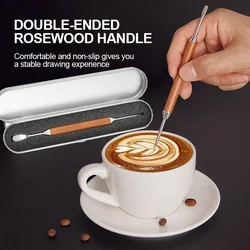 Stainless steel coffee decorative art pen with wooden handle, latte flower needle tool accessories, styling tool  latte Tool