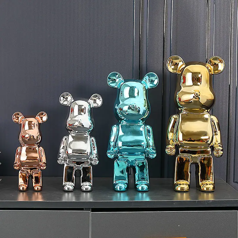 

Nordic Violent Bear Piggy Bank Electroplating Ceramic Ornaments Home Cabibet Table Figurines Crafts Study Room Sculpture Decor