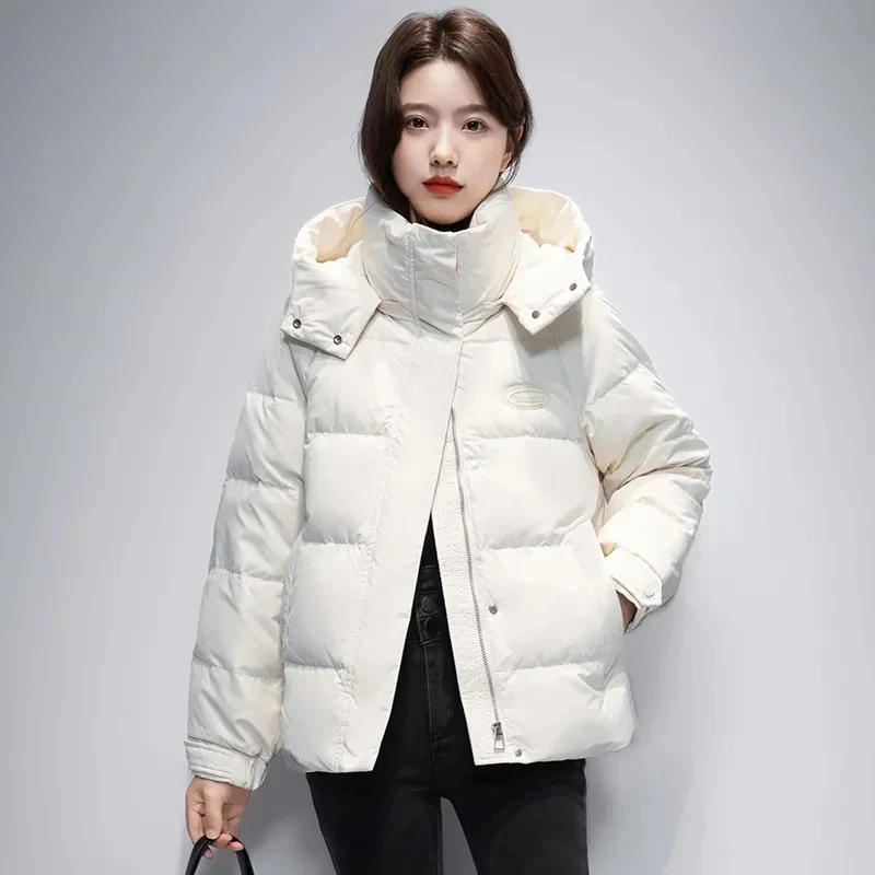 Parka elegante para mujer, chaqueta acolchada de algodón, prendas de vestir cortas, abrigo acolchado de algodón con capucha, holgado, grueso y cálido, invierno 2025