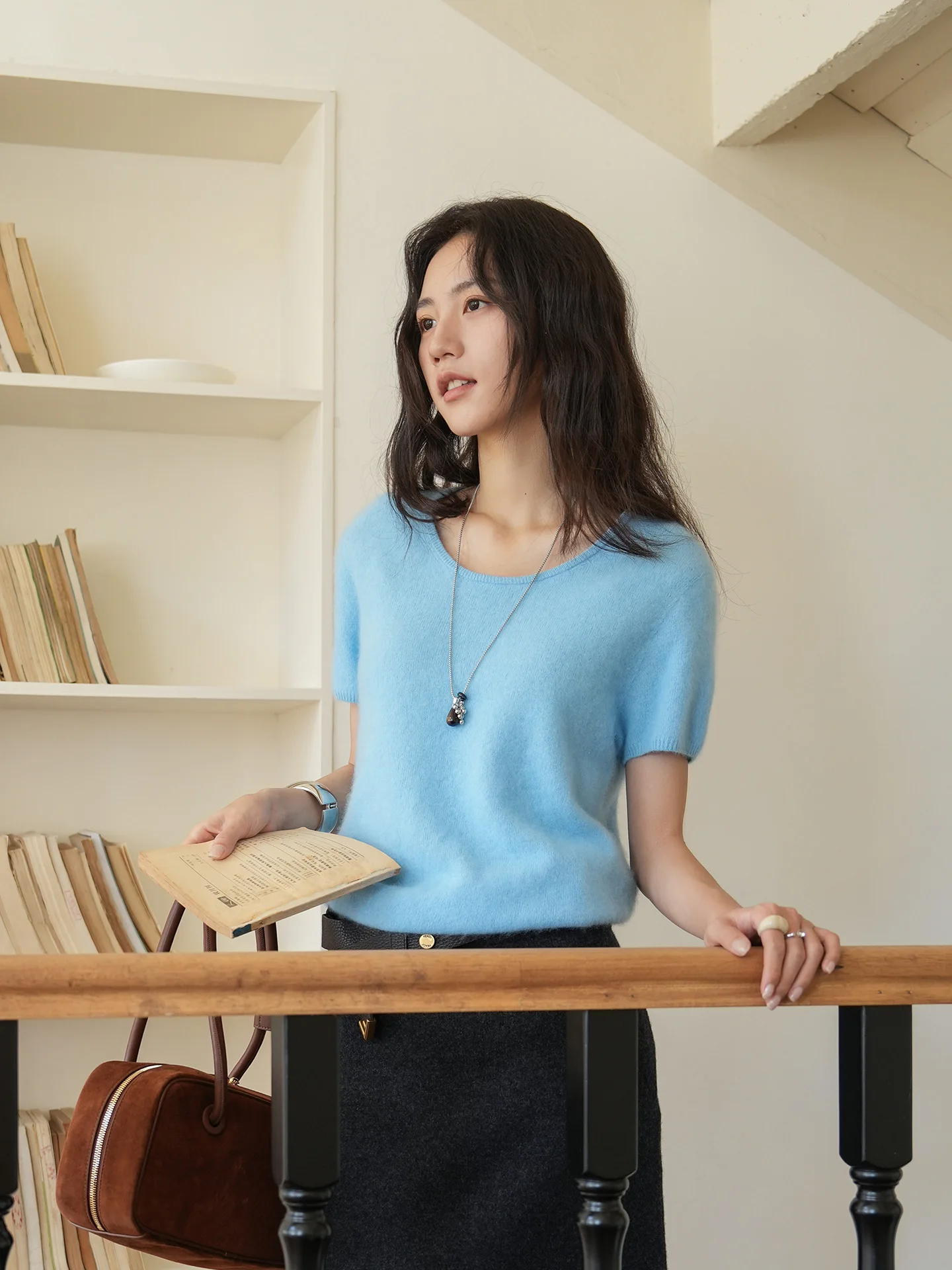 

Открытая вязка Sl Wool Camere Fce round Ne ort Sve Женский свитер Casual Sle Осенний синий вязаный топ Новый