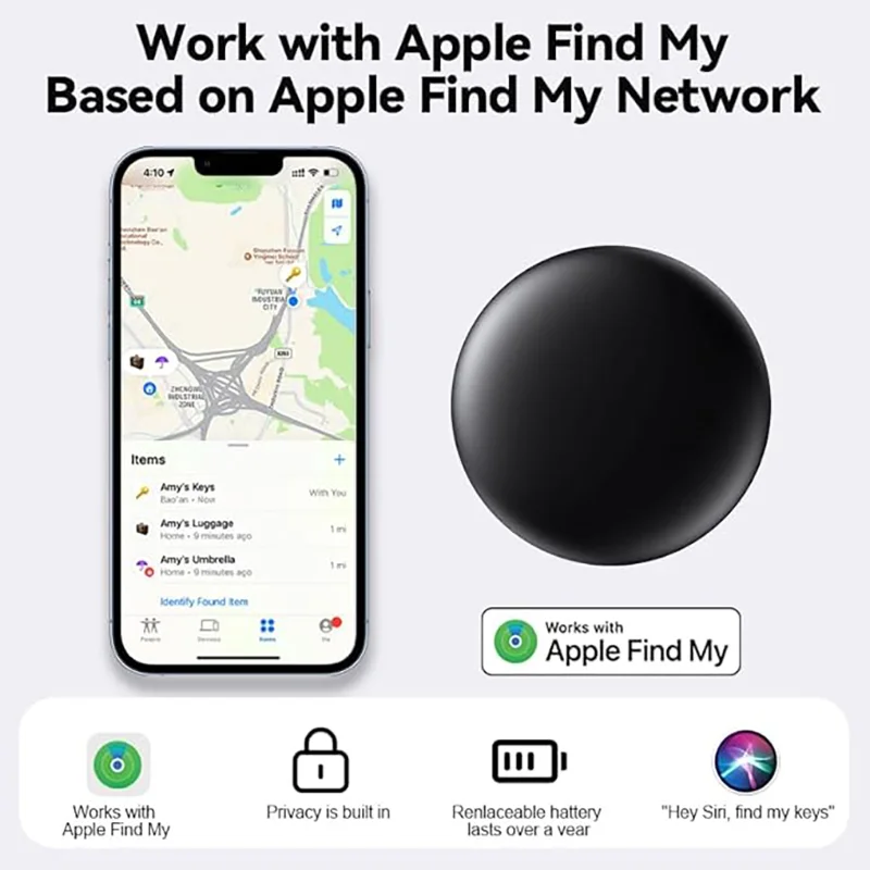Air Tags-4 Pack Bluetooth Tracker Works with Apple Find My APP Locator for Luggage Backpack Suitcases Replaceable Battery Black image 3