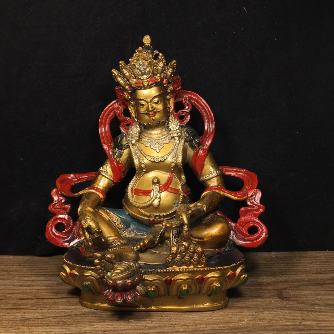 

20cm Pure Copper Painted Tibet Buddhism God of Wealth Statue Crafts