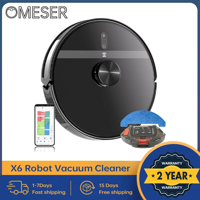 OMESER X6 Robot Vacuum Cleaner Laser System Multiple Floors Maps Zone Cleaning Restricted Area Setting for Home Carpet Cleaning