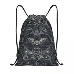 Custom Halloween Witch Bats Drawstring Bag Men Women Lightweight Gothic Halloween Lace Sports Gym Storage Backpack