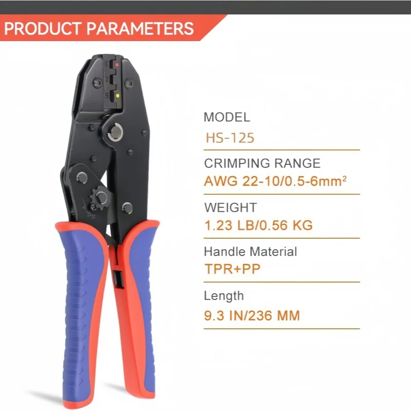 HS-125 Waterproof Heat-shrinkable Terminal Crimping Plier RV Round Pre-insulated Cold-pressed Terminals Crimping Tool