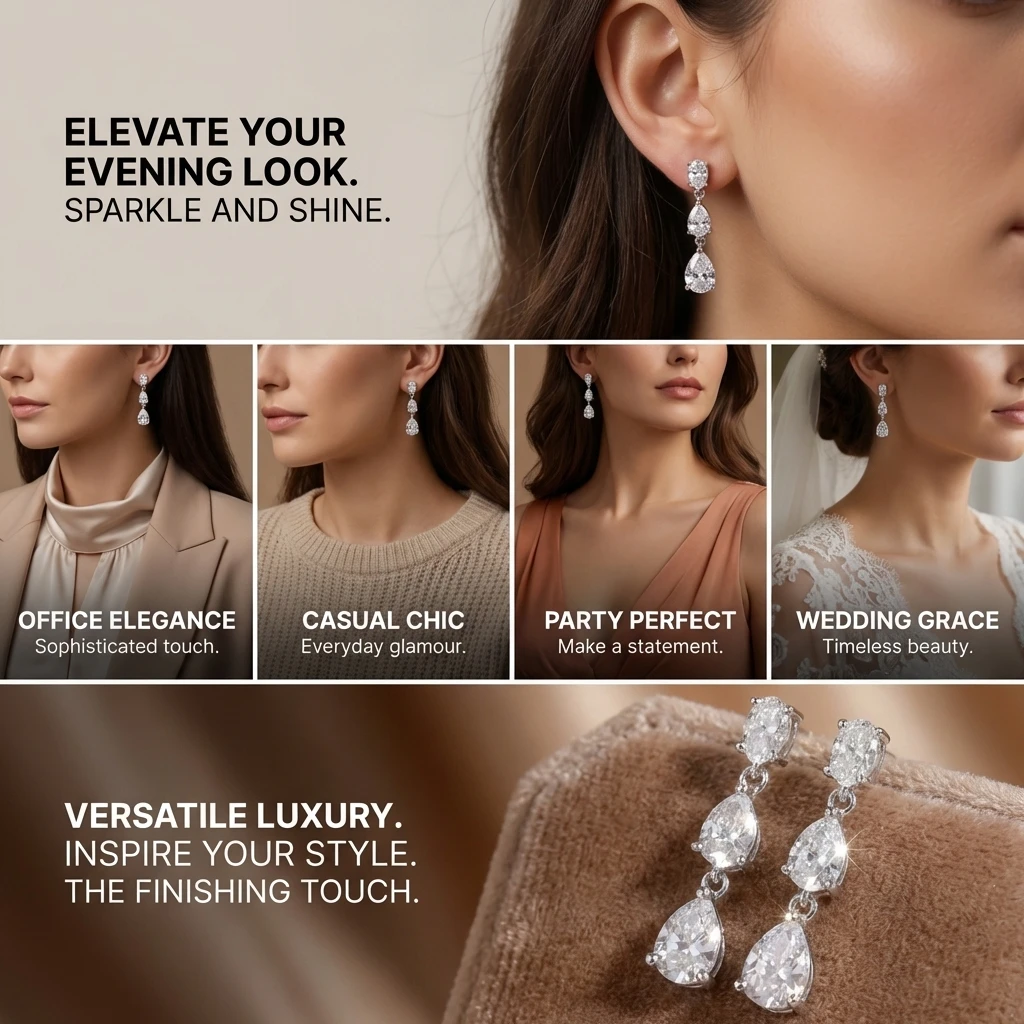 Exquisite Kristall-Wassertropfen-Ohrringe mit Kubischem Zirkonia für Damen, Silberfarben, mit Zirkon-Einlage, Hängeohrringe, Vielseitiger Partyschmuck – Detail 1