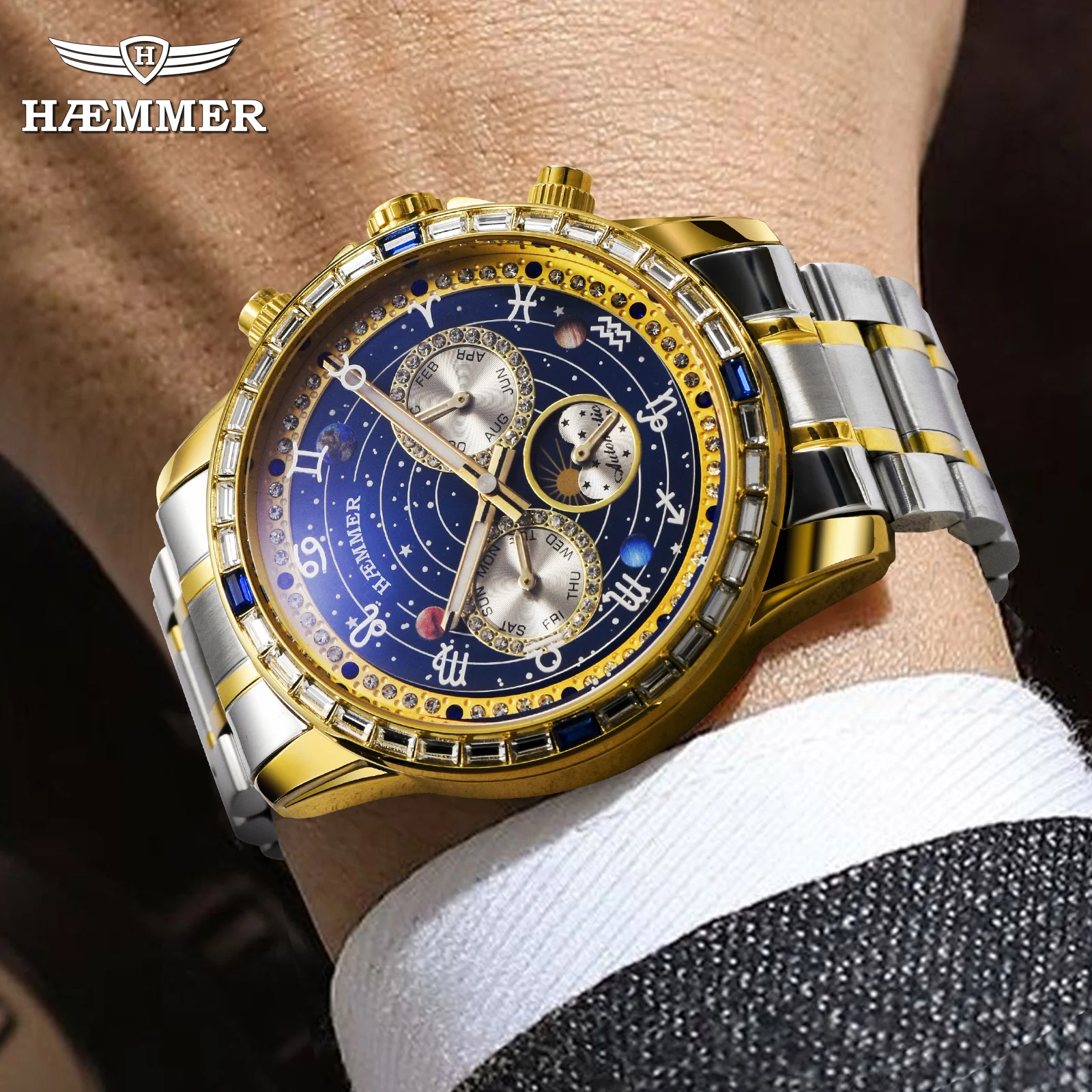 HAEMMER Mechanical Watch Men's Exquisite Multifunctional Waterproof Men's Stainless Steel Watch Waterproof Luminous