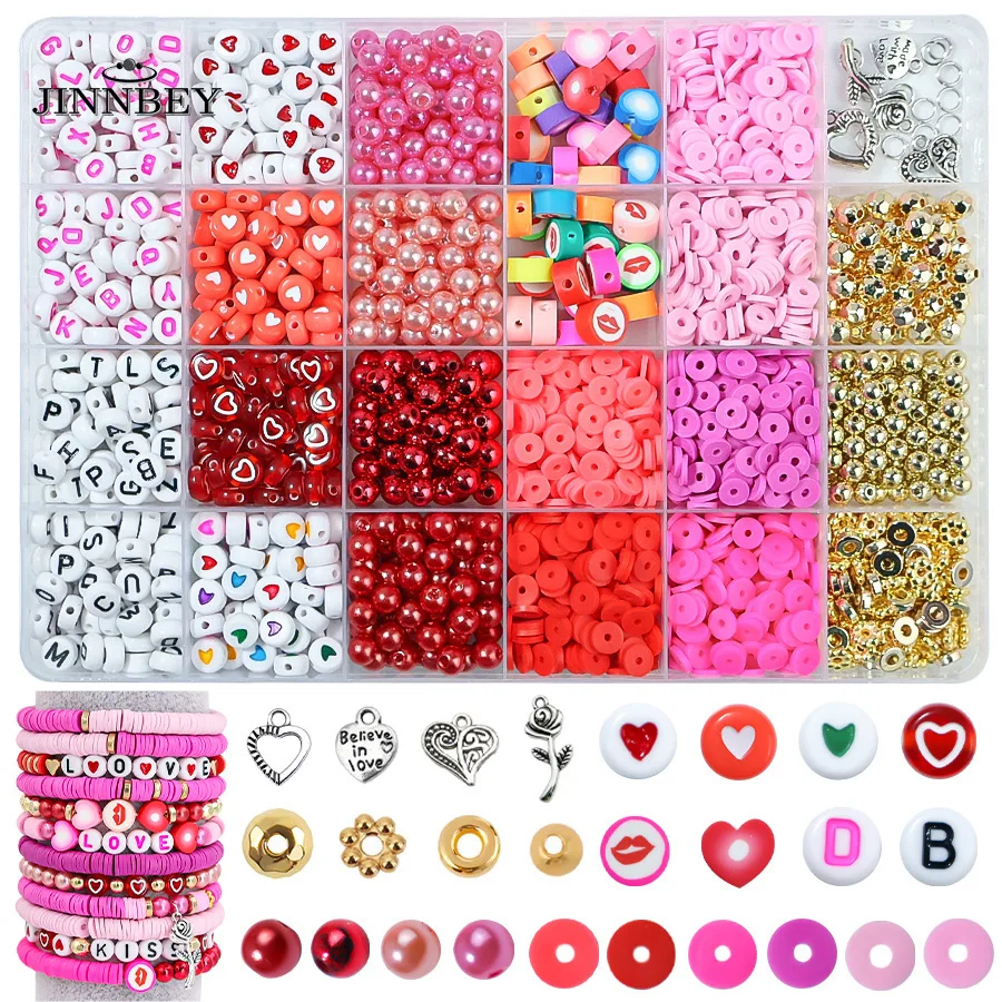 24 Grids Alphabet Beads Soft Ceramic Loose Beads Accessories for DIY Bracelet Necklace Wine Red Hue Jewelry Making Set