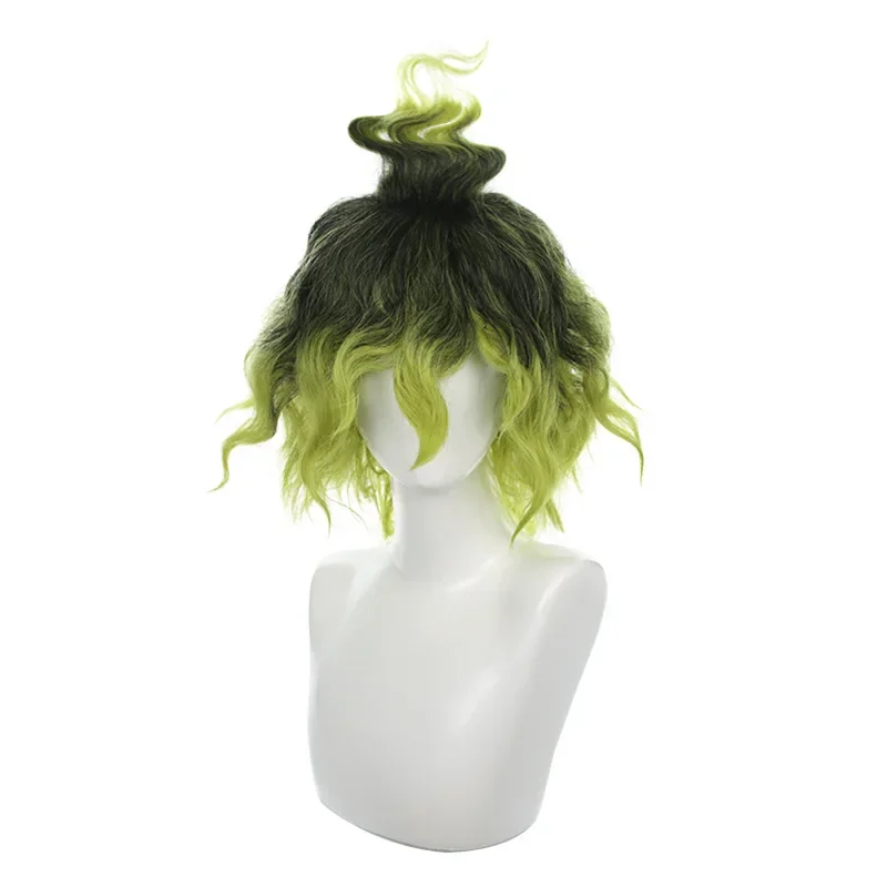 Peluca de Cosplay Gyuutarou, pelo rizado degradado verde y negro para hombre y mujer, peluca de figura de Anime japonés, accesorio de disfraz de escenario Comic-con