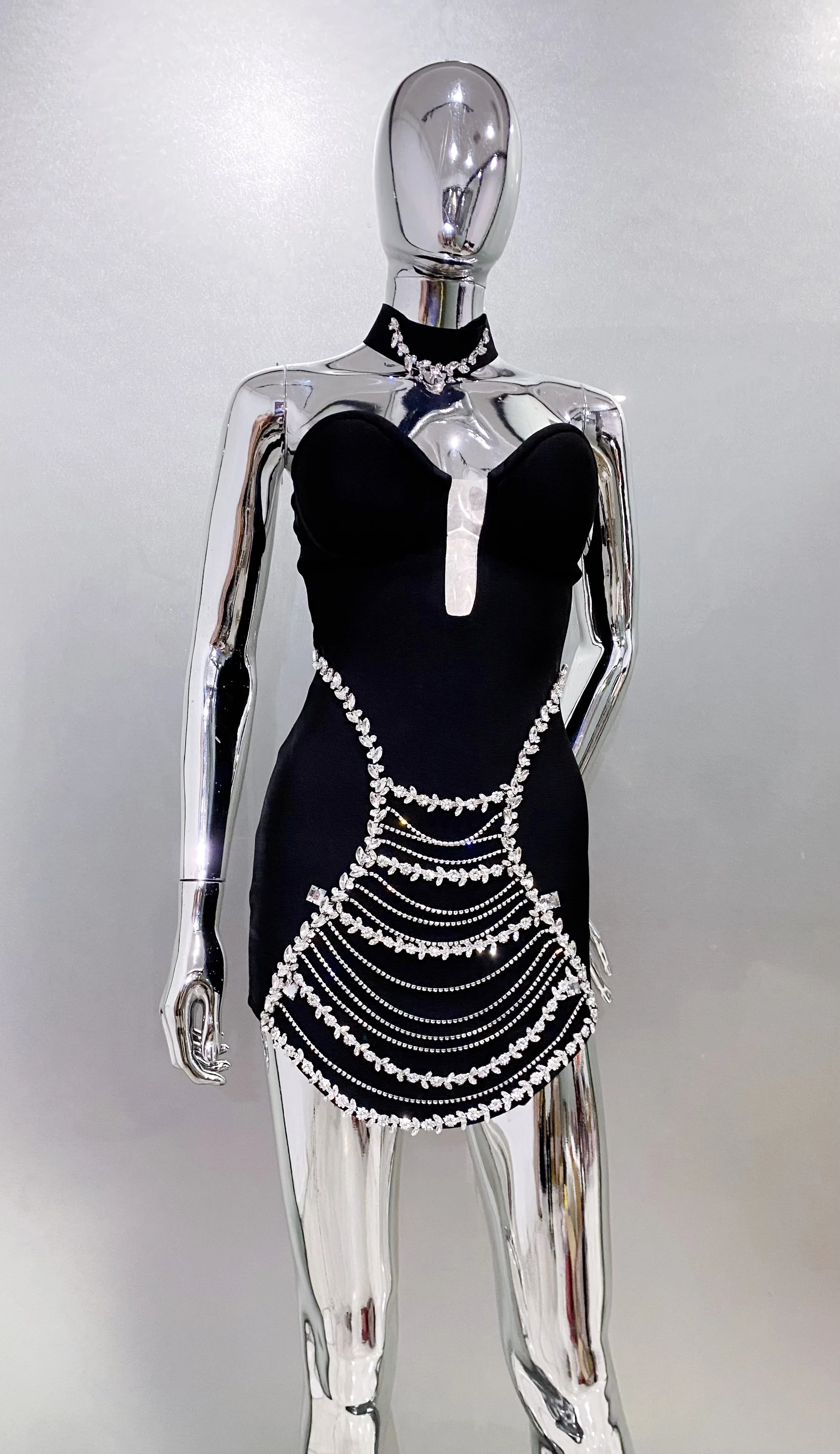 Women Summer Celebrity Sexy Strapless Beading Black Mini Bodycon Bandage Dress 2025 Elegant Evening Club Party Dress