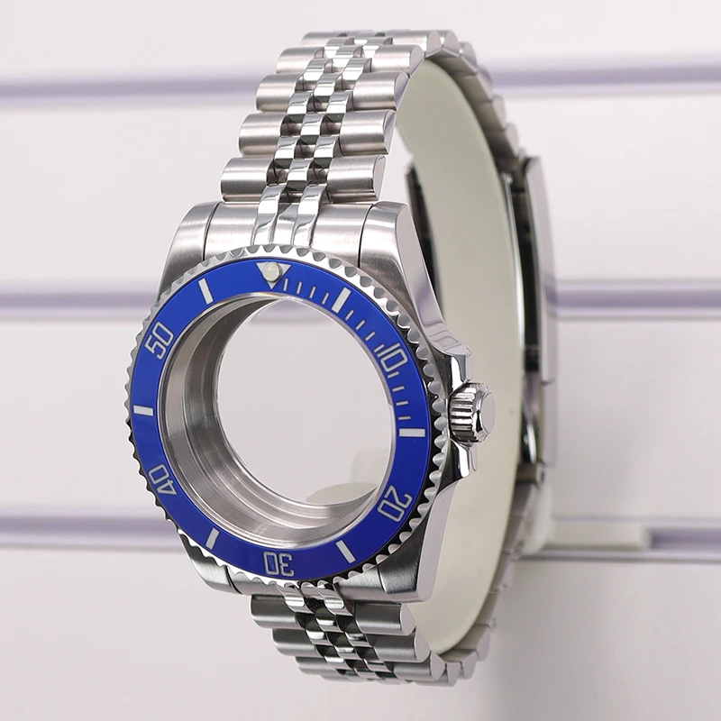 Fenya 40mm Watch Case 5-Link Bracelet Sapphire For Seiko Nh35 Nh36 Nh34/38 Eta2824 Miyota8215 Movement 28.5mmDial Blue SUB Bezel