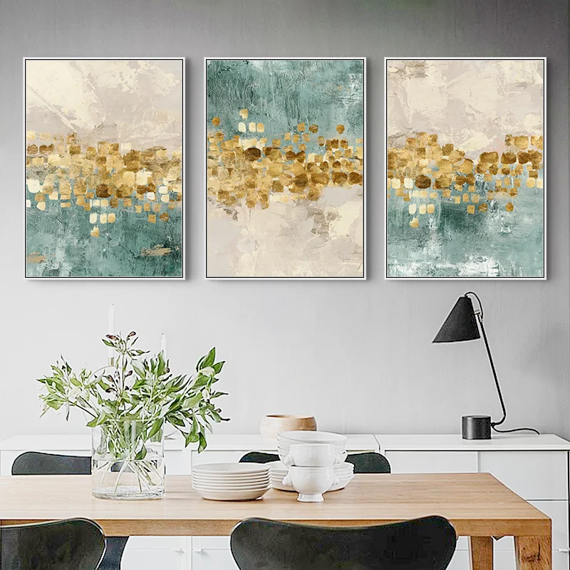 3pcs frameless Canvas Painting Abstract Blue and Gold Canvas Painting HD Digital Print Poster Modern Wall Art Artwork Picture fo