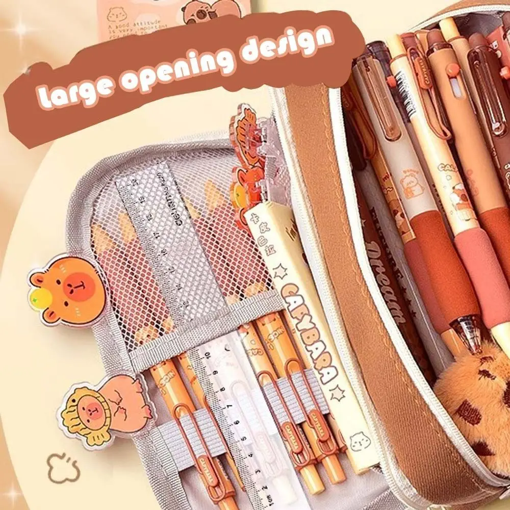 Kawaii Capybara Briefpapier Set Notitieboekje, Stickers Liniaal, Gel Pennen, Pen Geval Back-To-School Benodigdheden Duurzaam Schattig