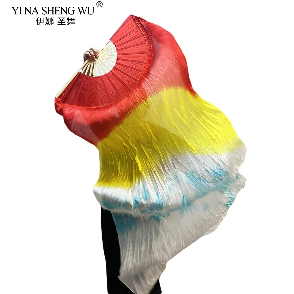 الحجاب مروحة الحرير الطبيعي النقي للنساء أداء الرقص الشرقي الحرير الحقيقي التعادل صبغ مروحة مزدوجة تمديد الملونة 180 سنتيمتر مروحة حريرية طويلة
