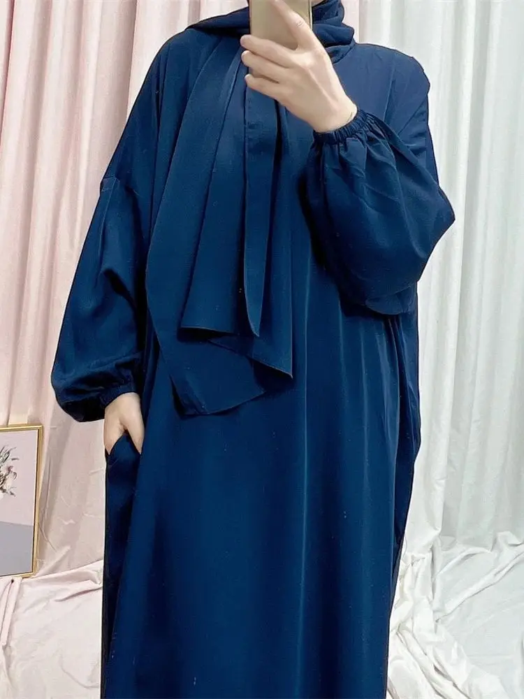 2024 Muslim for Women Eid Dubai Batwing Khimar Hoody Abaya Kaftan Modest Hijab Dresses With Pockets Islam Kebaya Robe Musulmane