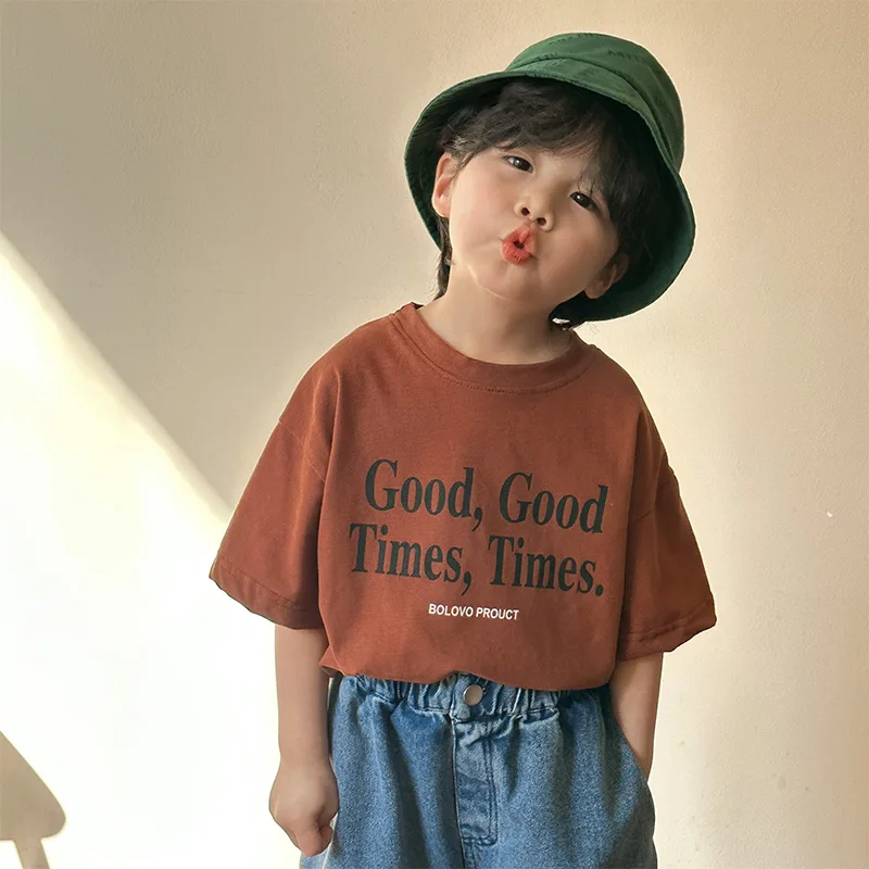 Children Short Sleeve T Shirt 2024 Summer New Fashion Letter Print Baby Girls Tees Toddler Boys Loose Pullover Kids Casual Tops