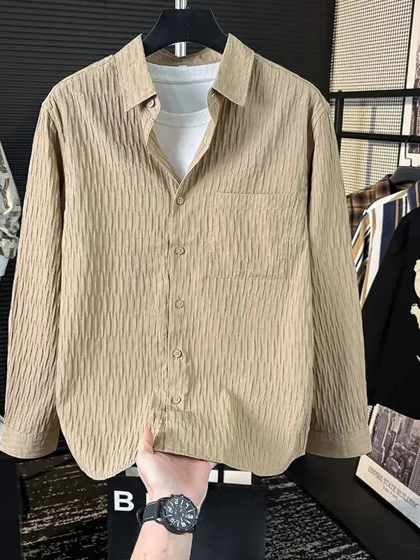 Early Autumn Long Sleeve Men's Fashionable Shirt Stylish Handsome Outerwear Casual Luxury Lightweight Polyester Fiber