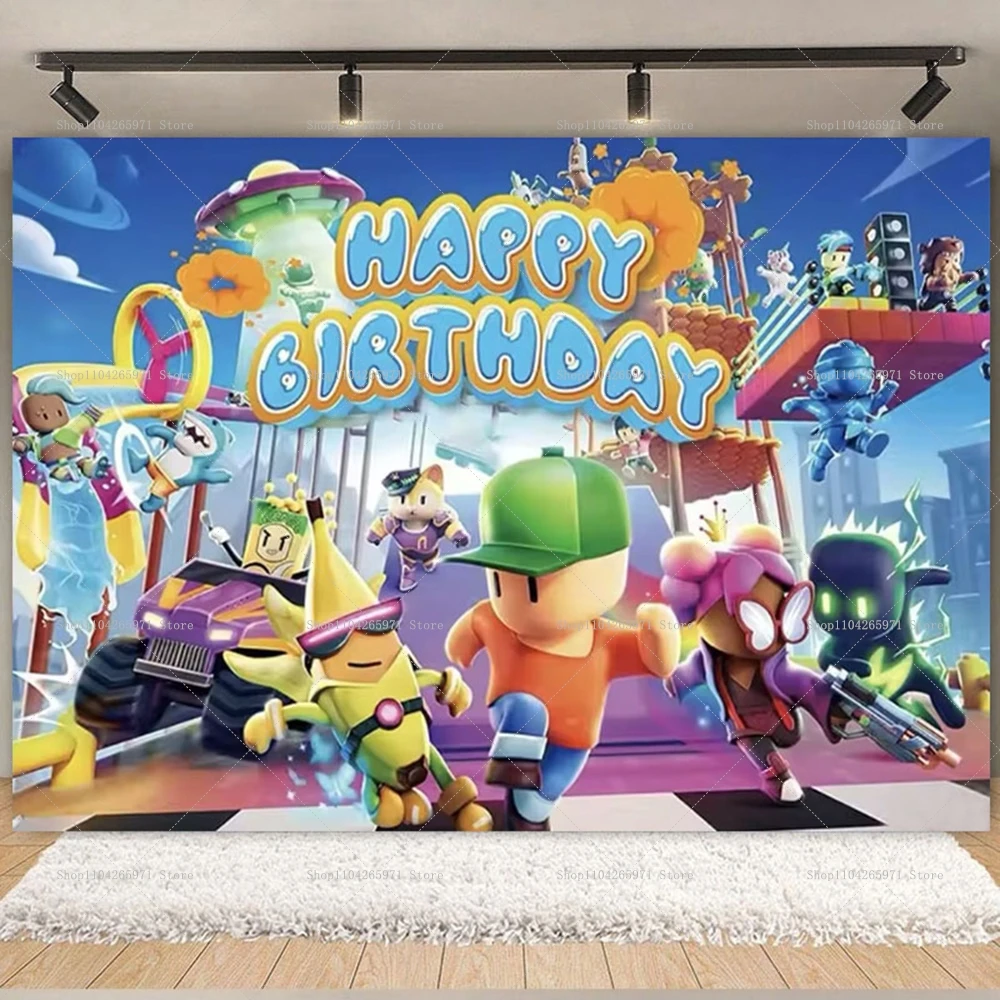 Stumble Guys tema fiesta de cumpleaños decoración de dibujos animados Banner fondo niño niña regalo suministros de fiesta Baby Shower fotografía Prop