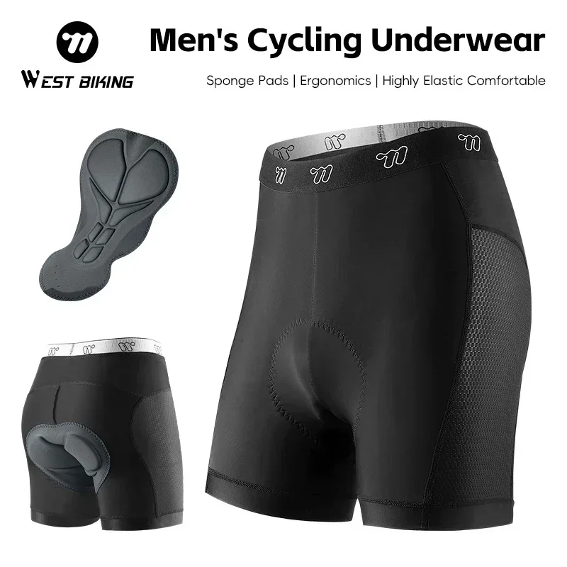 WEST BIKING Men's Long Distance Cycling Shorts Padded Shockproof Bicycle Underwear Shorts Breathable Sport Cyclist Racing Tights