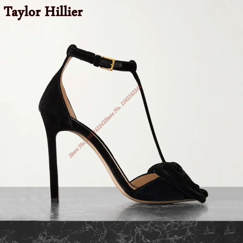 Bowknot Velvet Sandals Square Toe Buckle Strap Stiletto High Heels Fashion Sexy Party Banquet Dress Sandals Women Gladiator 47