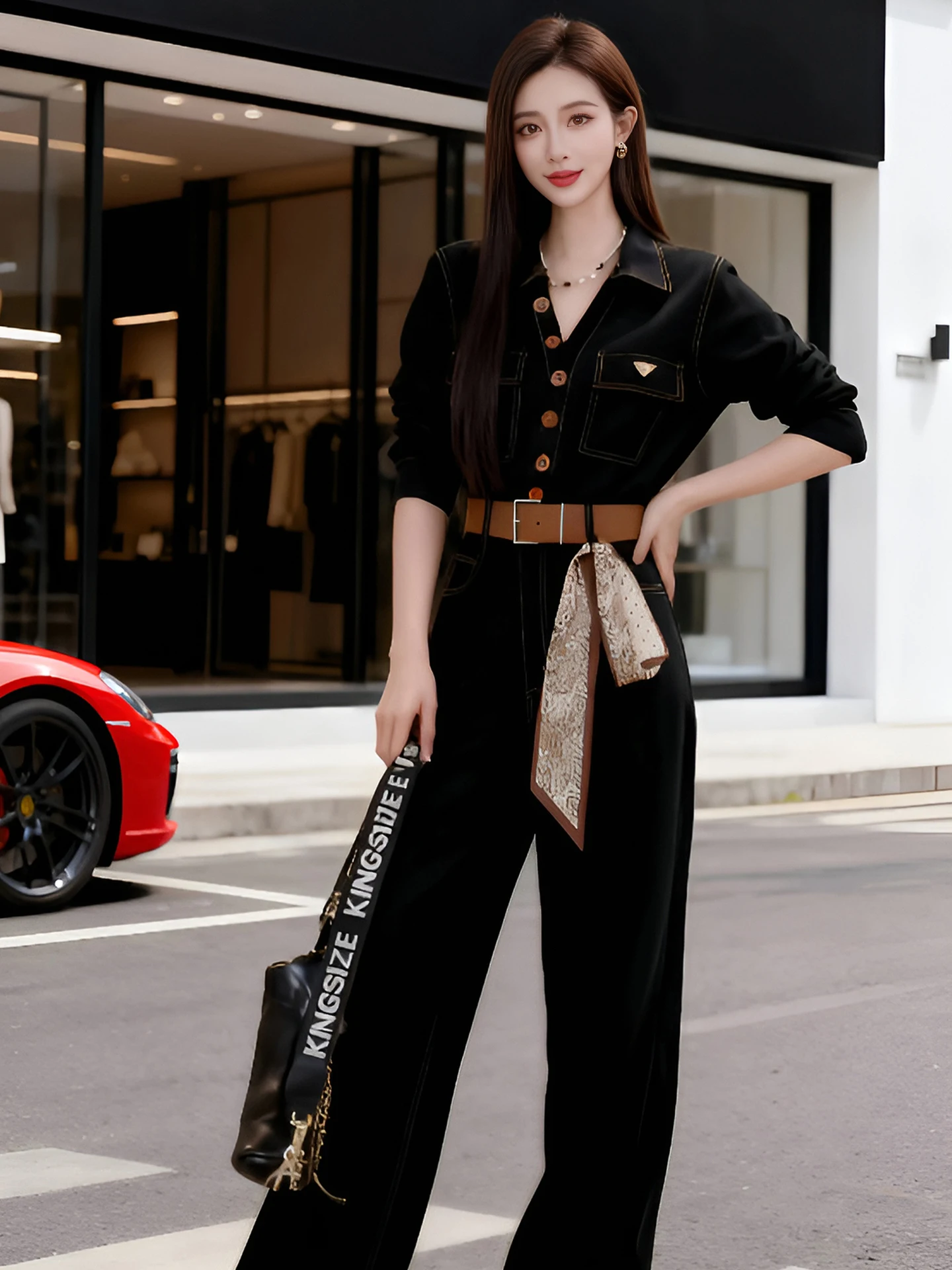 Faionable Jeugdig eendelig pak Casual hoge taille wijde pijpen broek Lente nieuwe Sle Comfortabele afslankende werkkleding jumpsuit