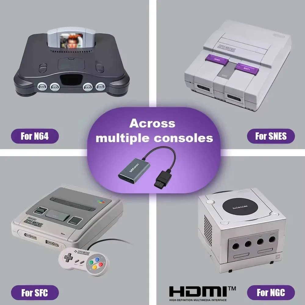 BitFunx 720P Svideo/AV To HDMI™ Adapter For SNES/N64/SFC/NGC NTSC/PAL 4:3/16:9 Aspect Ratio Switch Composite To HDMI® Converter view 2