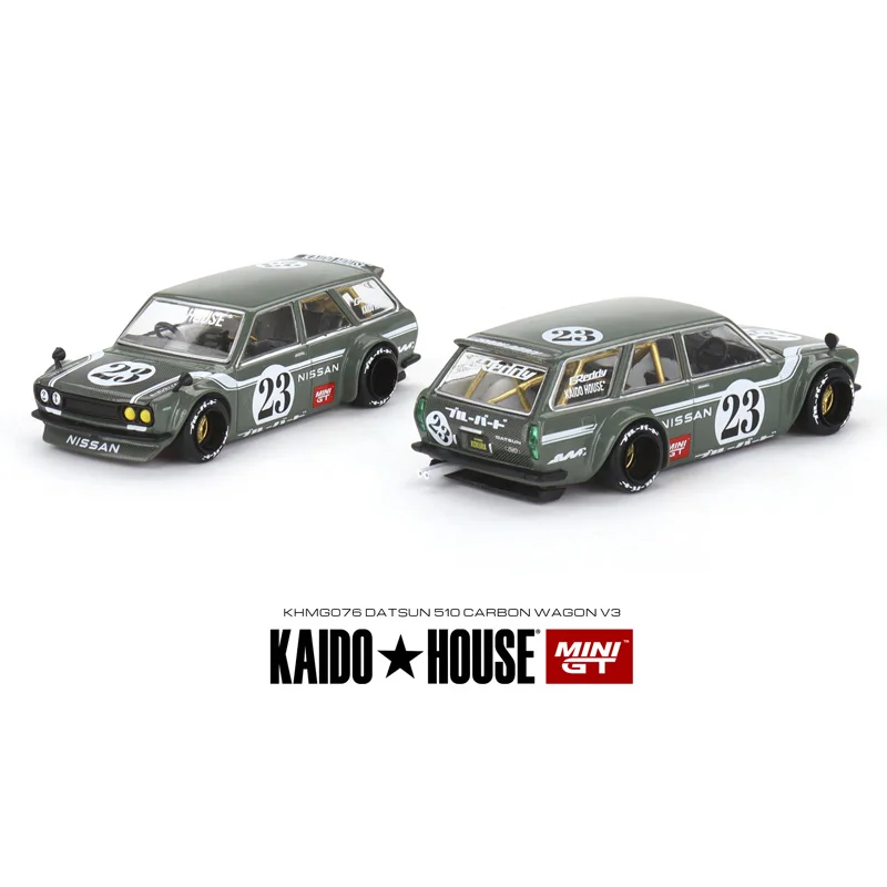 TSM KAIDO HOUSE MINI GT 1/64 KHMG076 DATSUN 510 Wagon #23 Grayish green Die-cast alloy car model toy collection gifts