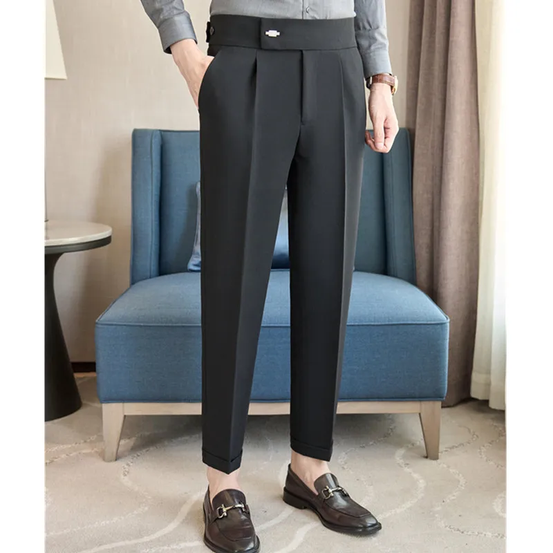 Fashion Men Business Social Twill Suit Pants Green / Black / Gray High-end Men's Wedding Party Dress Trousers