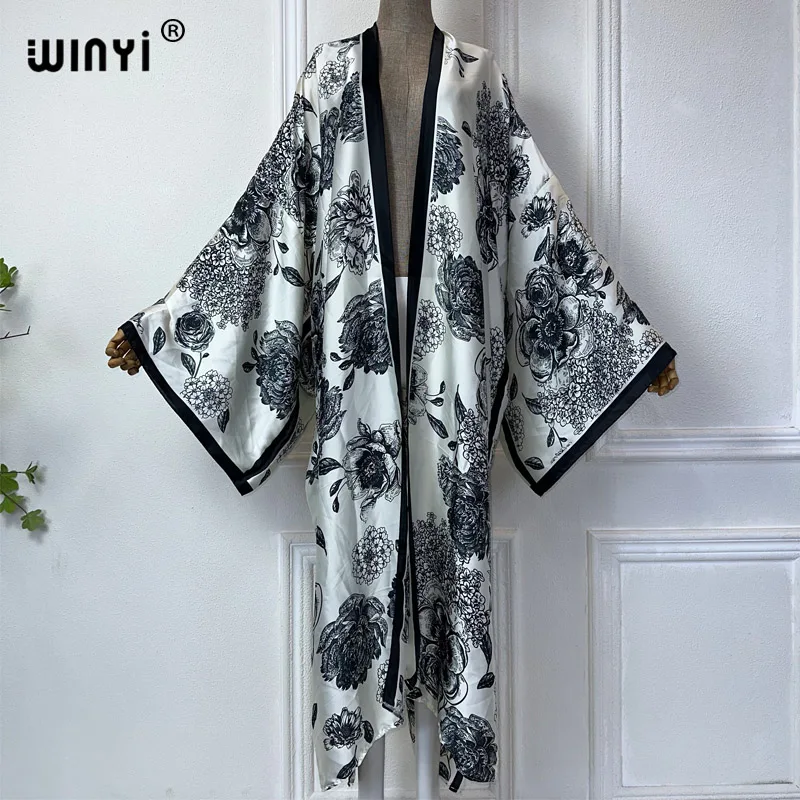 WINYI summer kimono Retro print beach wear comfortable maxi dress elegant cardigans beach outfits for women abaya dubai luxury