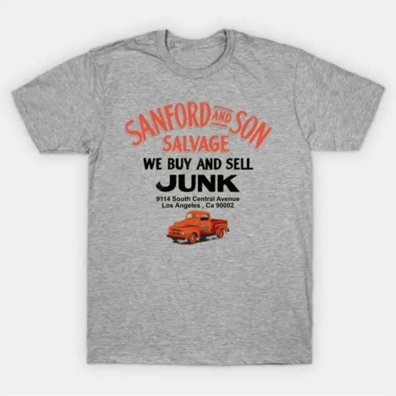 New arrived short sleeve brand men cotton top Sanford Son Salvage Sign T Shirt unisex  tee shirt Oversized fashion tshirt