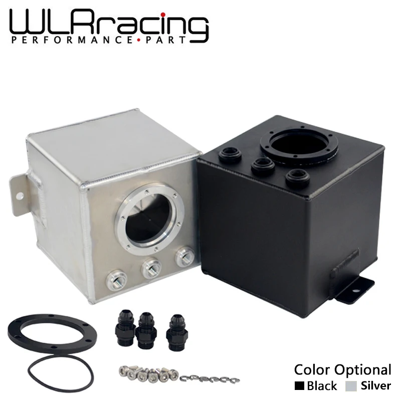 WLR RACING - SERBATOIO di SURGE DEL CARBURANTE IN ALLUMINIO BILLET ARGENTO E NERO DA 2 litri / SERBATOIO DI SURGE AN6 CON 3 ACCATURE AN6 WLR-TK83