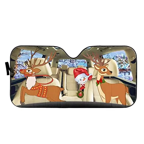 Auto Windshield Sun Shade Christmas Windshield Sun Shade Foldable Reindeer Printing Sunshades for Car SUV Truck Heat Insulation