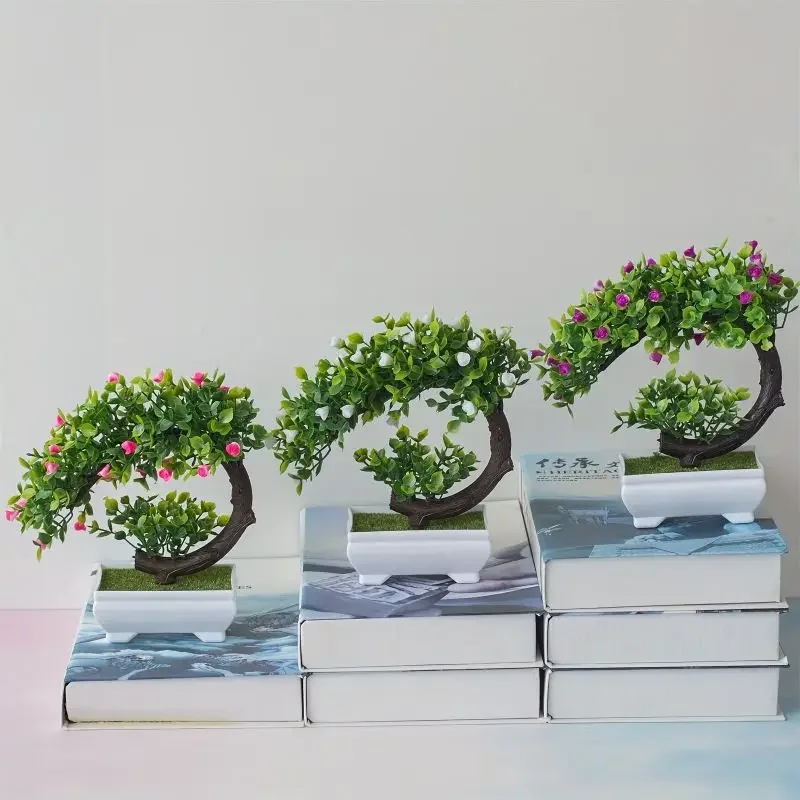 Plantas artificiales bonsái de imitación, árbol en maceta, flores falsas, adornos en maceta de mesa, decoración creativa de escritorio, decoración del hogar, 1 unidad