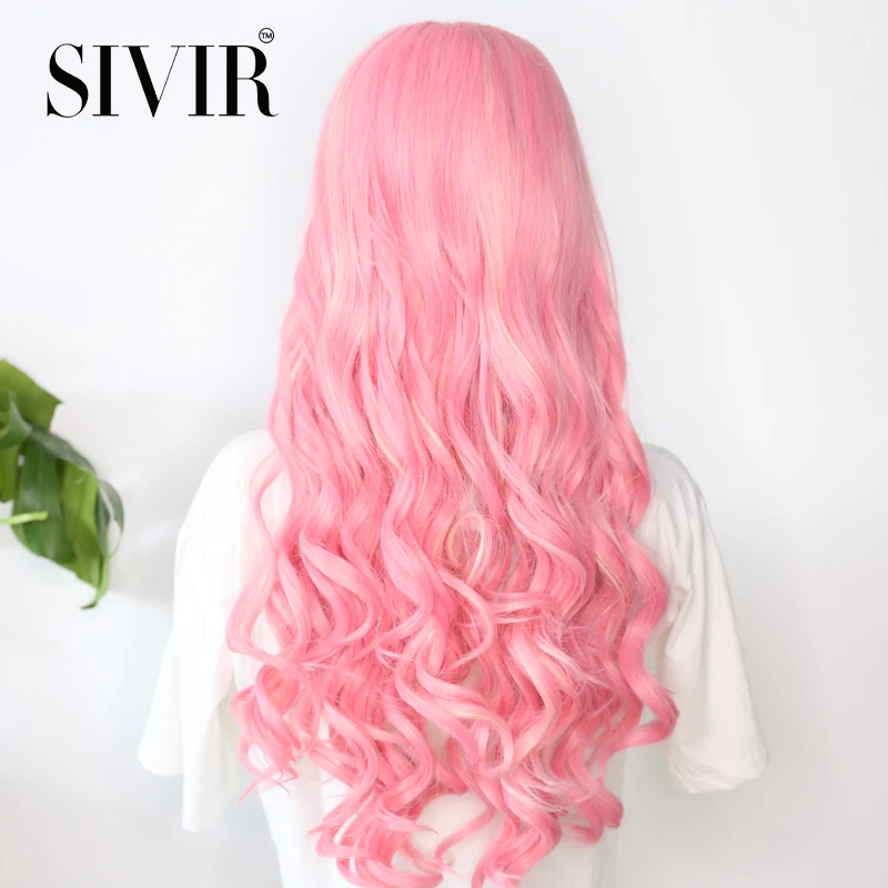 Sivir Synthetic Lace Wigs For Women Long Wavy Middle Parting Purple/Red/Pink Wig High Temperature Fiber Cosplay/Daily