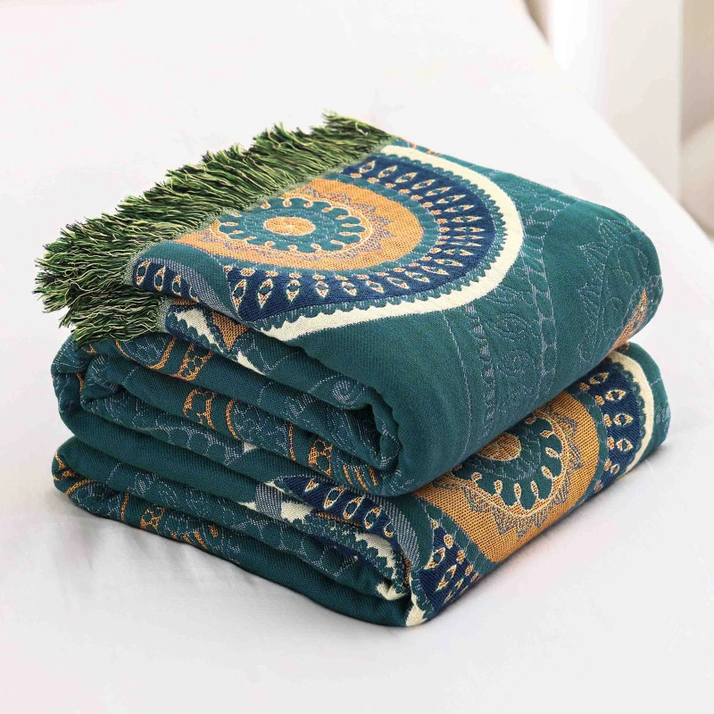 Bohemian Fringed Cotton Throw Blanket - 100% Cotton Sofa Cover, Bedspread & Summer Quilt, Lightweight Bed Runner for Home Decor
