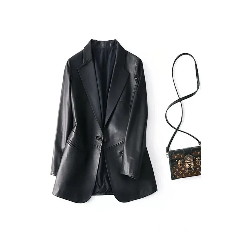 

Autumn Winter Washed Leather New Haining PU Female Short All-in-one Korean Version Slim Suit Collar Leather Jacket Small Coat