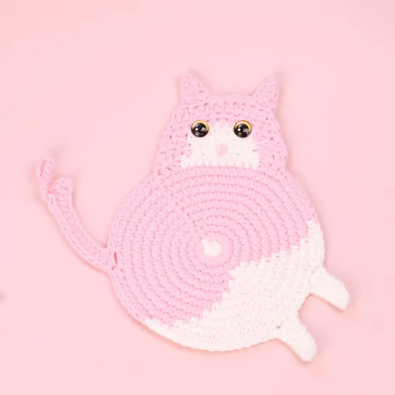 Kreative Häkel-Katzen-Tasse, handgefertigte gestrickte Tier-Kaffeekissen, niedliche Katzen-Tassenunterlage, Schreibtischdeko – Detail 6