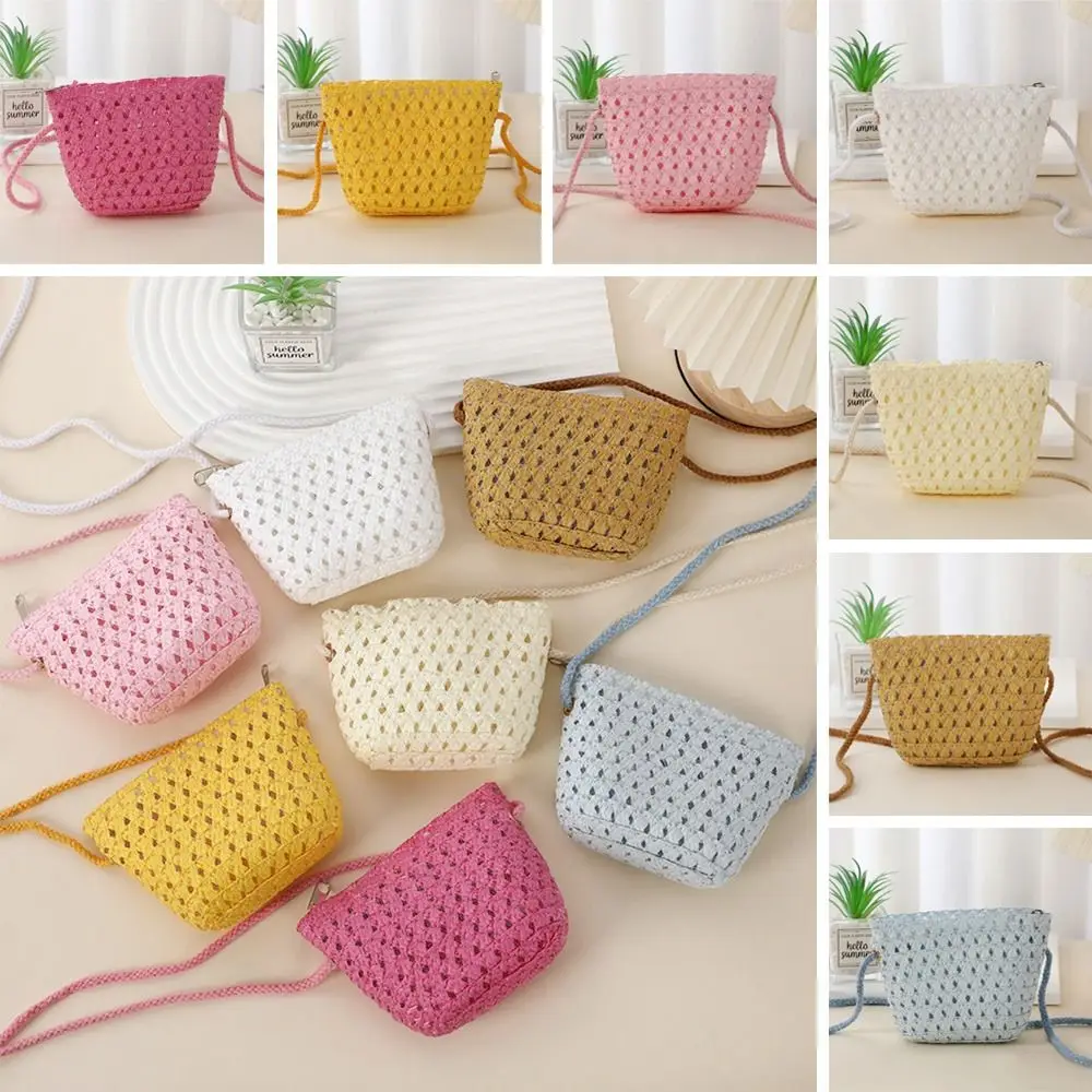 Shell Shape Straw Bag Coin Purse Handmade Rattan Woven Summer Beach Bag Handbag Kid Children