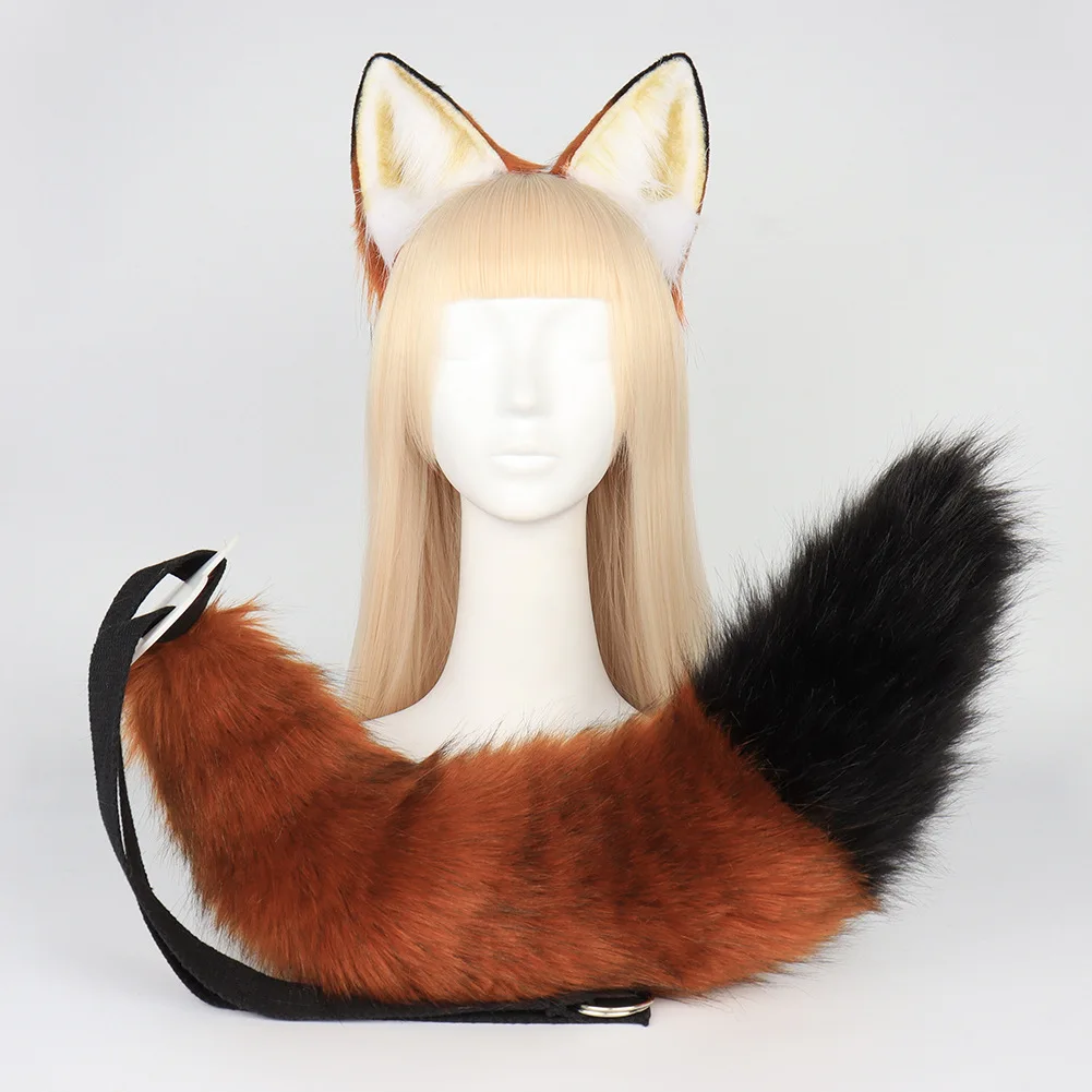 2Pcs/set 4 Colors Kawaii Lolita Fox Furry Halloween Party Cat Ear Headband Tail Comic-Con Cosplay Animal Plush Simulation Prop