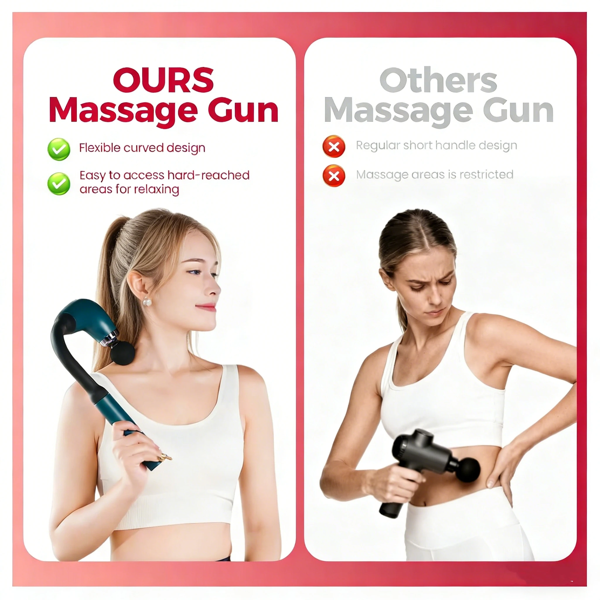 Deep Tissue Massage Gun for Back & Full Body – Long Handle Percussion Muscle Massager with 4 Replaceable Heads, Adjustable Spee