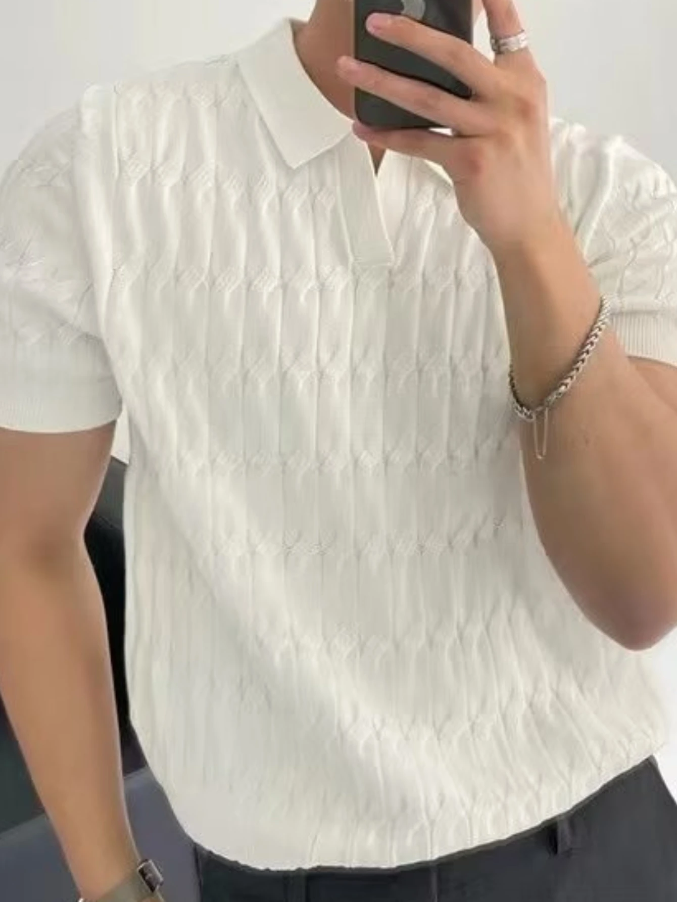 

Summer Men's Knitted Short-sleeved Polo Shirt Slim Solid Color Ice Silk Lapel T-shirt