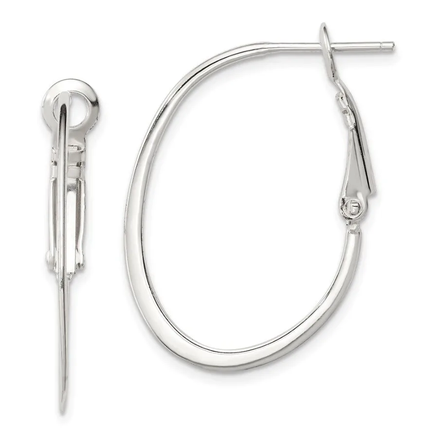 

Sterling Silver Rhodiumplated 1.5mm Oval Omega Back Hoop Earrings