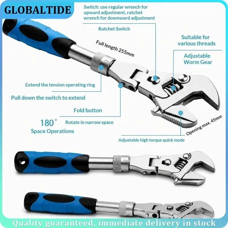 Multifunction 5 in1 Torque Wrench 10 Inch Adjustable Ratchet Wrench 180 Degree Folding Spanner Household Maintenance Manual Tool