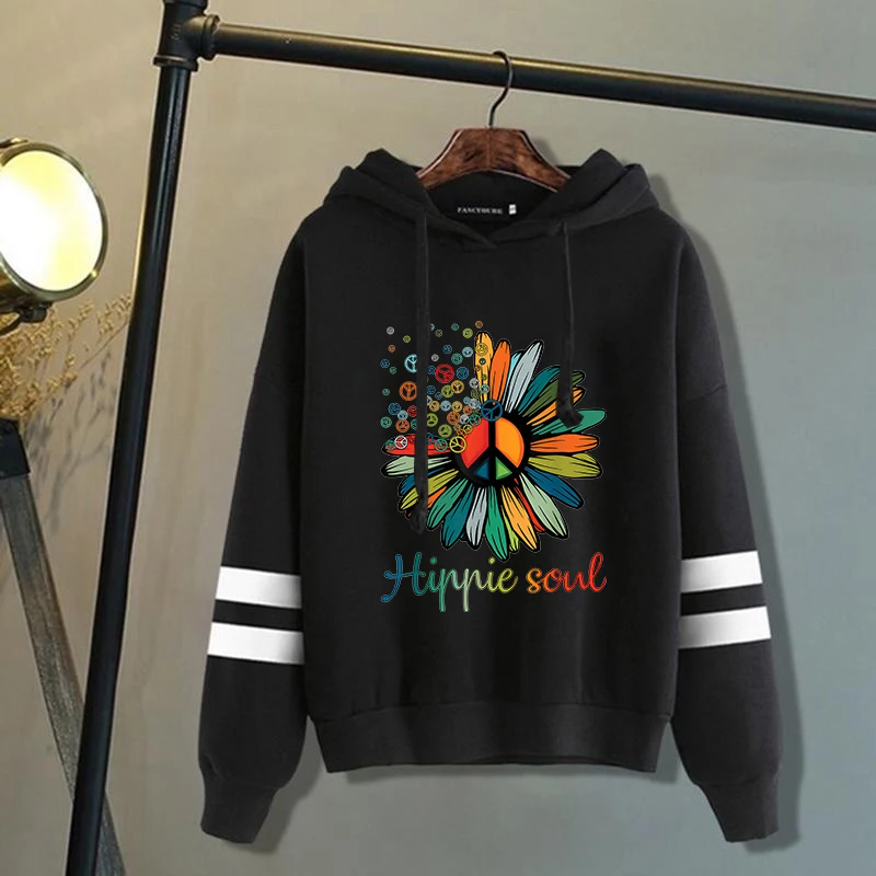 

New Hippie Soul Pattern Print Hoodies For Women Fashion Casual Sports Sweatshirts Ladies Pullovers Tops