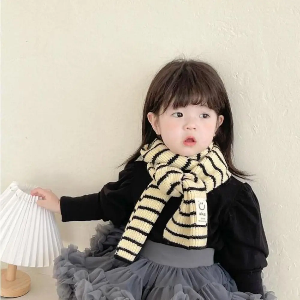 Fashion Cute Minimalist Stripe Children\'s Scarf Winter Baby Neck Guards Scarves Boys Girls Knitted Thick Warm Collar Shawl Wraps