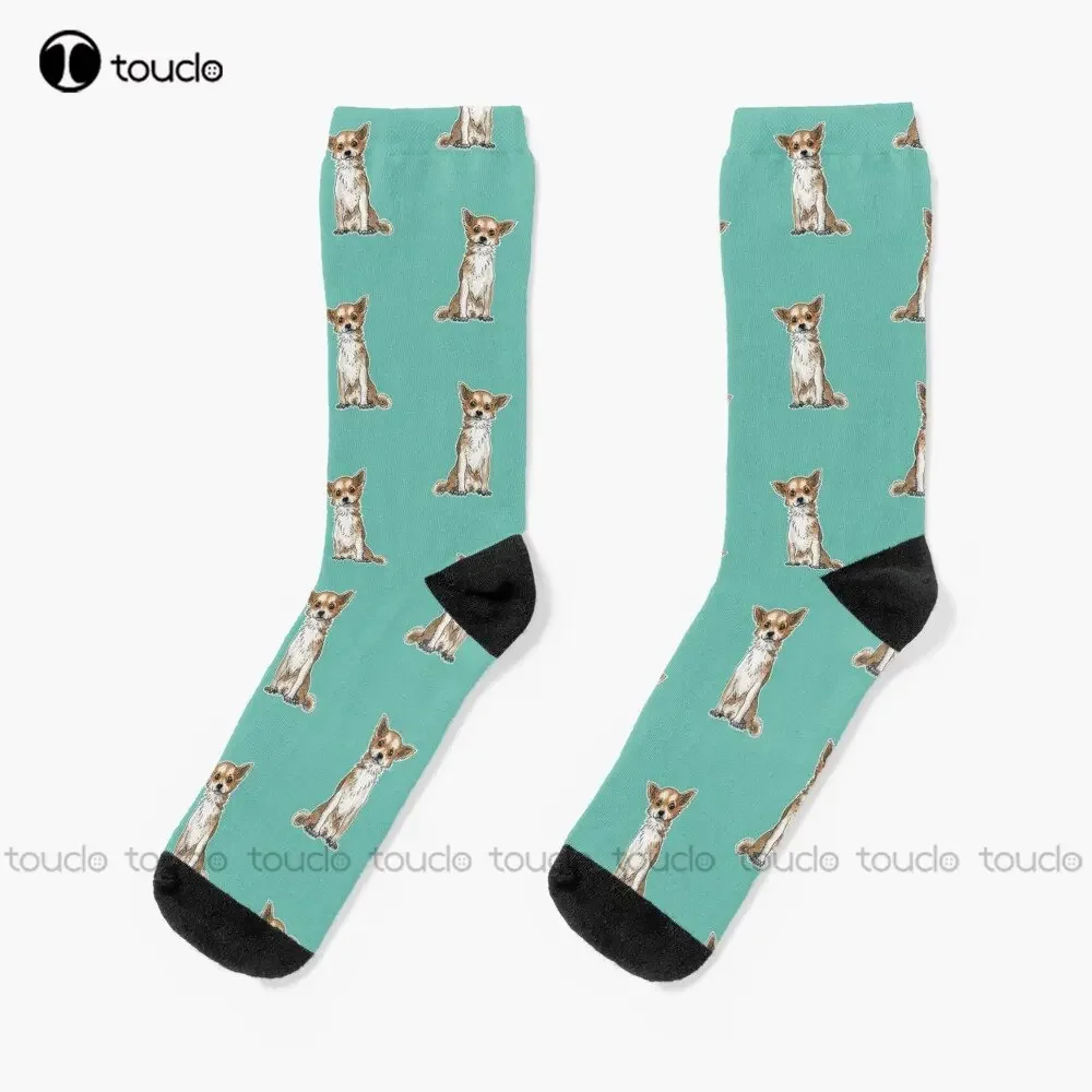 Long Hair Chihuahua Dog Dogs Puppy Puppies Socks Sport Socks For Men 360° Digital Print Custom Gift Streetwear Funny Sock Art