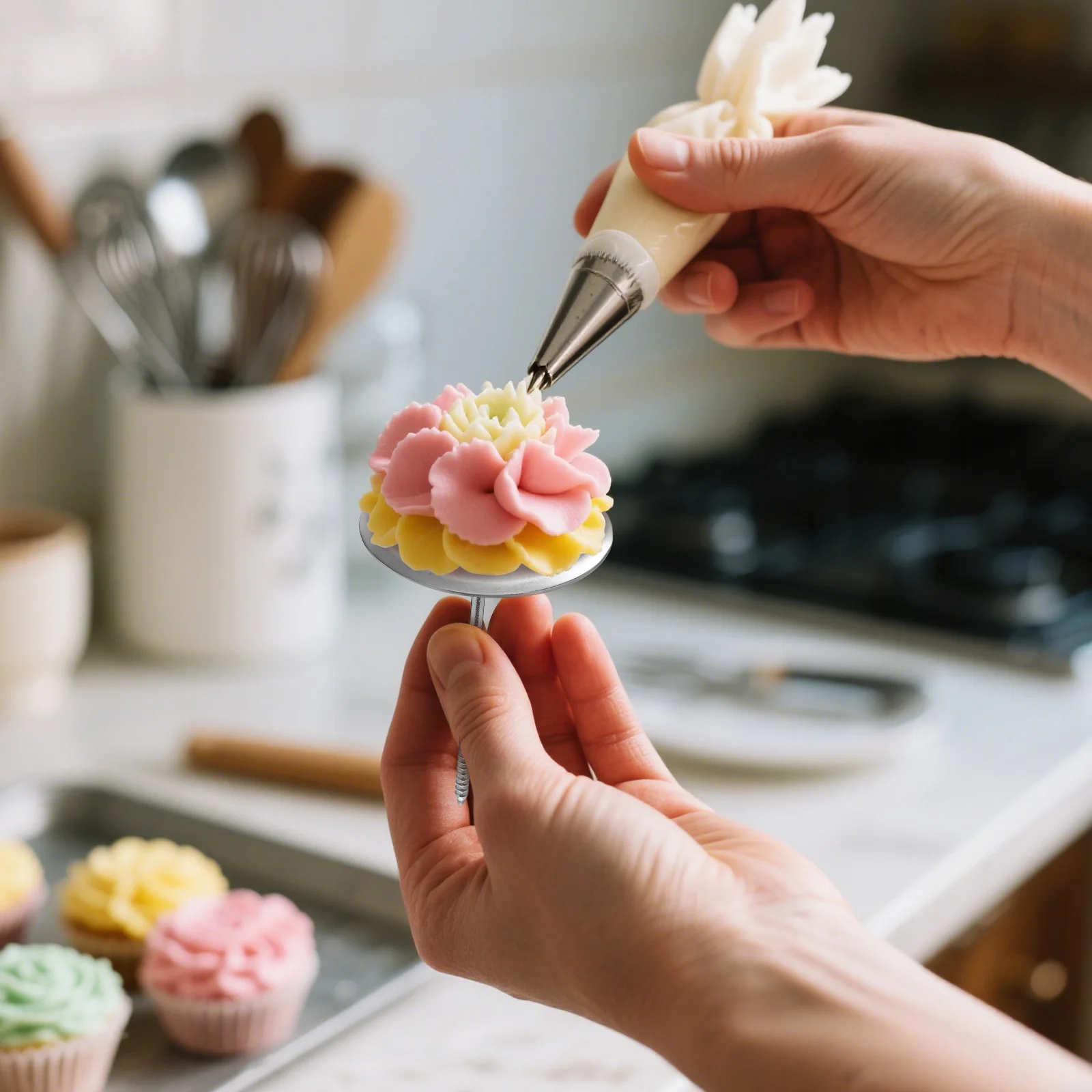 4 قطعة كعكة زهرة تزيين الأظافر L 5 سنتيمتر الخبز التدفئة الأساسية الفولاذ المقاوم للصدأ DIY بها بنفسك الجليد الورود البتلة لصق السكر لصق