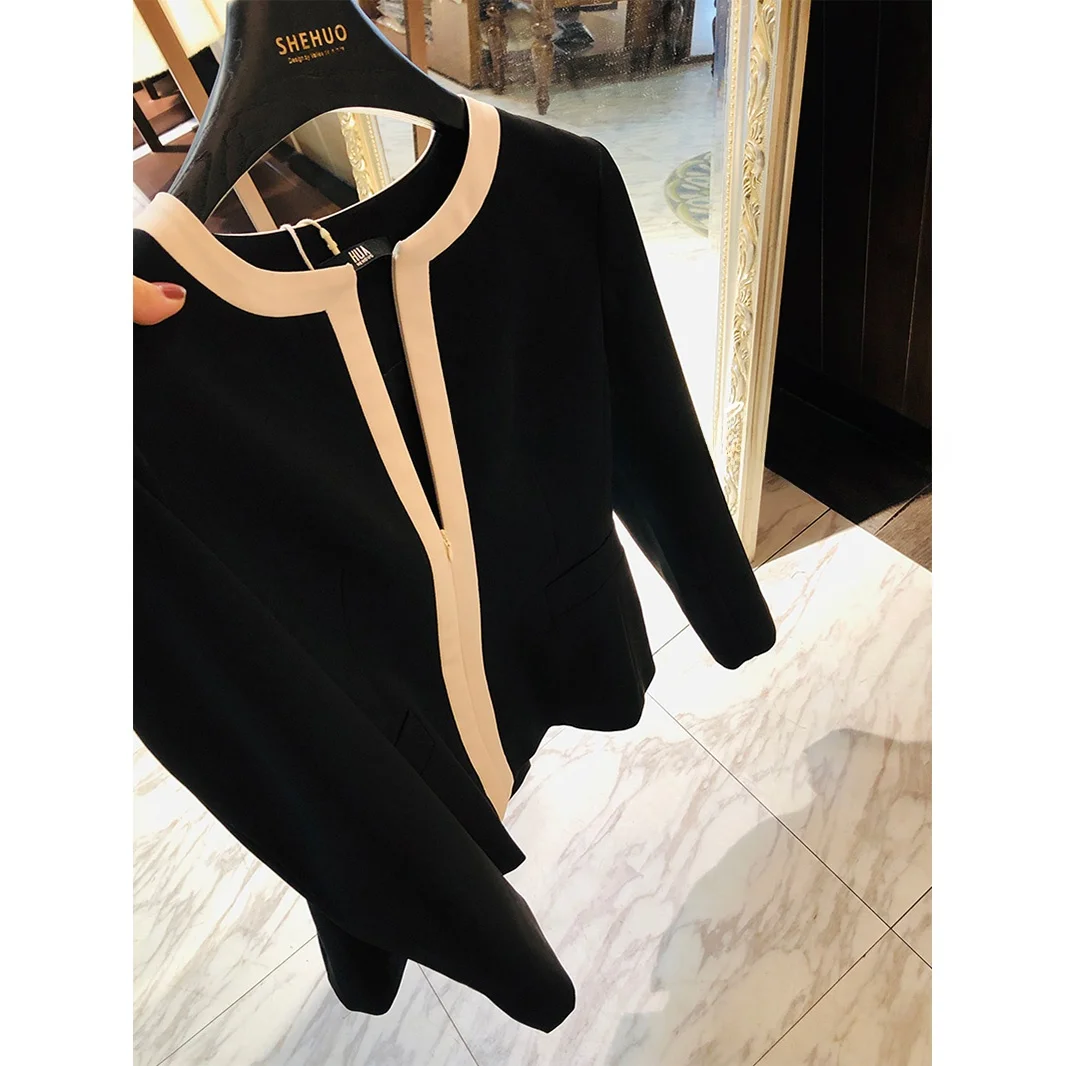 

Early Autumn Skeleton Commute Simple Inner V-ne Color Blo OL Zipper Thin Outerwear 20 Pieces Long Sve ort Coat