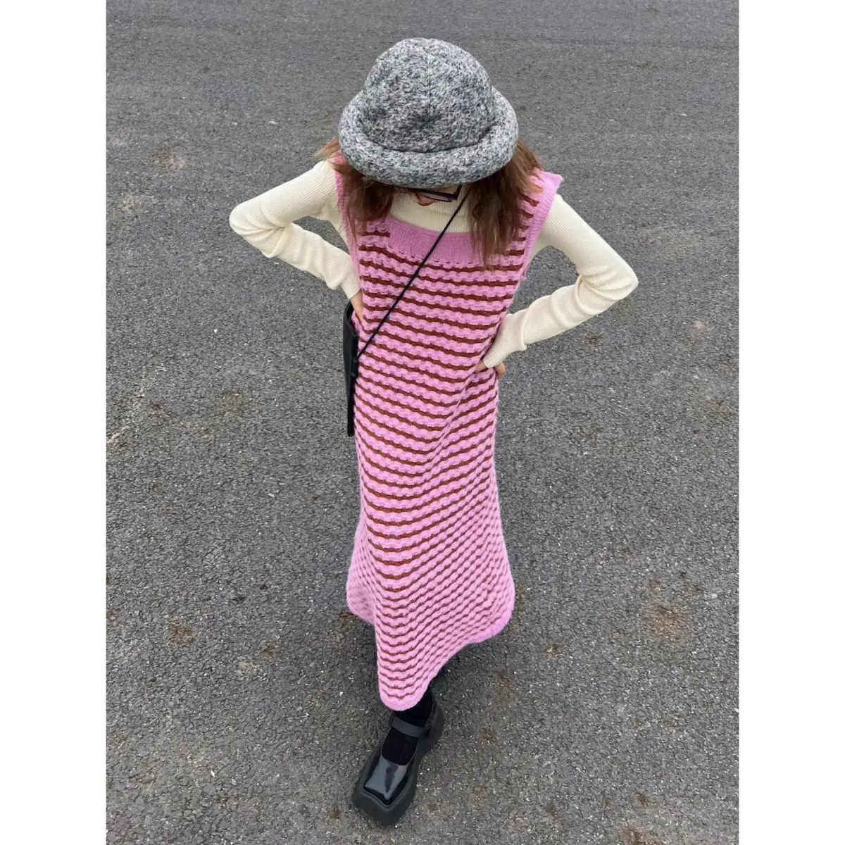 

Knitted Sleeveless Dress Embellished Womens Winter Frilly Cowgirl Pullover Cable Worsted Loops Curved Drawstring Pretty Cozy Ins