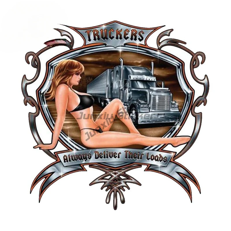 Personality Truckers Deliver Car Sticker Metal Modeling Design Sexy Bikini Pin Up Girl Motocross Decal Car Styling